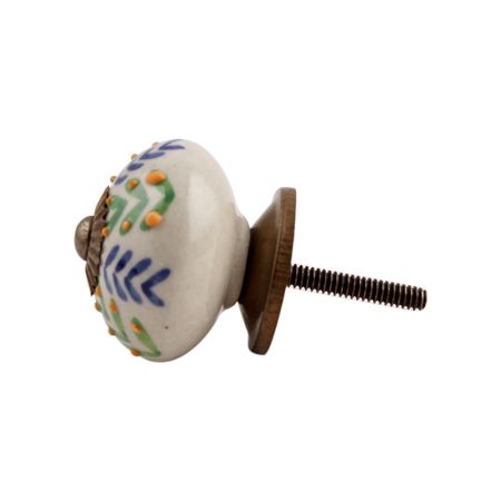 White Blue Green Leaf Ceramic Knob